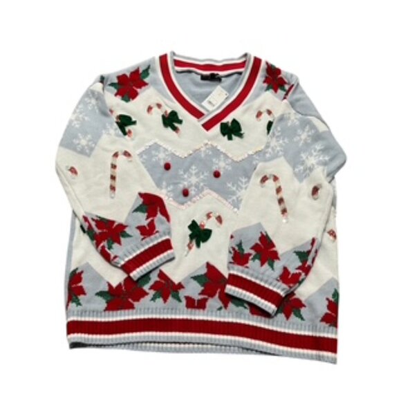 NEW 33 Degrees Women’s Christmas Holiday Sweater Size XXL V Neck Sequins - Picture 2 of 13